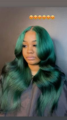 Forest green 😍 Green Human Hair Wig, Emerald Wigs Black Women, Dark Green Hairstyles, Hunter Green Wig, Dark Green Wig Install, Wig Fall Colors, Forest Green Wig, Emerald Green Lace Front Wig, Green Frontal Wig Install