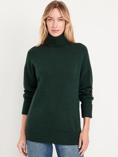 turtleneck drop-shoulder sleeves rib-knit trim pullover style loose cocoon fit hits at hip models are approx.  5'9" and wear sizes s (4), l (12) and xl (18)machine wash according to the care instruction label  . Best Holiday gift for Women , perfect Tunics for Christmas! Turtleneck Tunic Sweater, Turtleneck Tunic, Pajamas Gift, Style Fall, Old Navy Women, Tunic Sweater, Green Sweater, Fall Wardrobe, Turtleneck Sweater