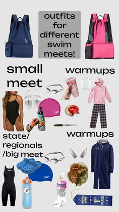 a poster with different types of clothing and accessories on it's side, including swimsuits