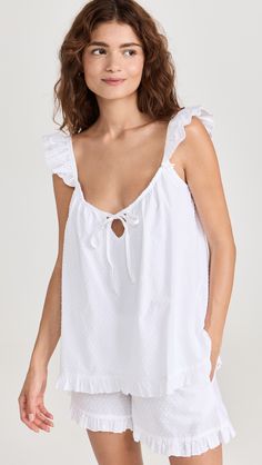 Fast Free Shipping & Free Returns on Petite Plume Swiss Dots Camisole Short Set at Shopbop. Shop new arrivals from Petite Plume at Shopbop.com Pijamas Women, White Pajamas, Women's Sleepwear, Swiss Dot, White Brand, Short Pajama Set, Short Set, China Fashion, Sleepwear Women