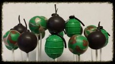 there are many green and brown cake pops