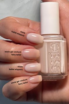 Essie Off White Nail Polish, Bare With Me Essie, Essie Gel Nail Polish Colors, Fairy Tailor Essie, Essie Bridal Nails, Essie Nail Polish Ballet Slippers, Essie Ballet Slippers Gel, Neutral Nails Essie, Essie Minimally Modest