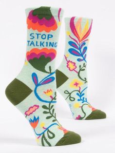 Blue Q Socks, Floral Socks, Cc Beanie, Blue Q, Women Crew Socks, Soft Sock, Novelty Socks, Stop Talking, Fur Pom Pom