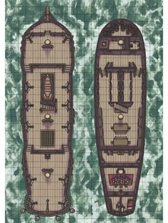 a drawing of an old ship in green and blue water with the bottom section cut out