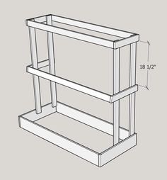 a drawing of a shelf with two shelves on each side and one shelf below it