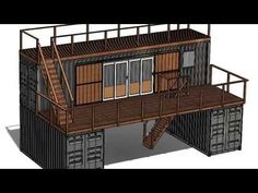 a drawing of a shipping container with stairs to the second floor and windows on top