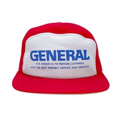 This is a brand new, never sold, retro Showa Era Japan General Gas employee cap. Extremely rare to find in the states and a unique vintage piece from Japan. This hat has been in storage for quite some time. Please remember this is a genuine, unworn retro item, so it will not be in perfect condition. Size: Adjustable ﻿Condition:﻿ Retro New Color: Red / Blue Retro Red 5-panel Hat, Red Retro 5-panel Hat, Retro Red Hats With Flat Bill, Retro Red Trucker Hat, Retro Red Flat Bill Hat, Retro Red Hat With Flat Bill, Vintage Red Flat Bill Baseball Cap, Vintage Red Flat Bill Hats, Vintage Red Hat With Flat Bill