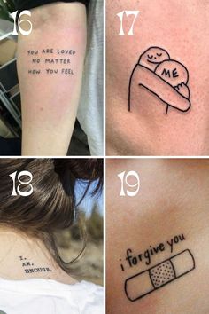 four different tattoos with words on them