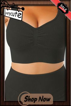 Black Plain Ribbed V Neck Sports Bra Black Plain, Sports Bras, Sports Bra, Shop Now, Yoga, V Neck, Bra, Sports, Black