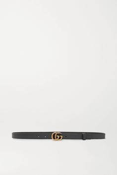 Gucci's black belt has been expertly made in Italy from supple leather. It fastens with the brand's signature 'GG' brass buckle, which has a slightly burnished finish, and is slim enough to work with all jeans and pants. Gucci Women Shoes, Belt Gucci, Sneakers Gucci, Women Shoes Sneakers, Gucci Leather Belt, Gg Belt, Sunglasses Gucci, Snow Wear, Gucci Women