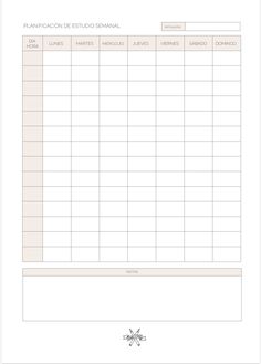 a printable sign up sheet with the words planificcion de estetos