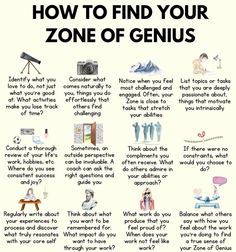 a poster with some words on it that says how to find your zone of genius