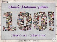 the 10th anniversary photo collage is displayed on a wooden background with purple and white lettering