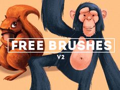 an image of a monkey and a monkey with the words free brushes v2 on it