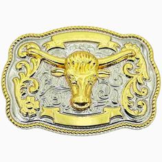 Unleash your inner cowboy with the Western Belt Buckle Golden Bull S7B. This eye-catching accessory features a majestic bull design, exuding rugged charm in a gleaming gold finish. Perfect for adding a bold statement to any outfit. Adjustable Engraved Gold Belt Buckles, Gold Concho Belt Buckles For Rodeo, Gold Concho Belt Buckles For Western-themed Events, American Style Home, Steer Skull, Bull Design, Indian Blankets, Highland Cows, Western Belt Buckles