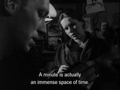 two people are talking to each other with a quote on the back ground that says, a minute is actually an immense space of time