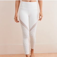 All White Leggings That Are New Without Tags! They Have A Laser Cut Flower Design, And A Mesh Area. They Are High Waisted And Super Cute! Laser Cut Flower, Flower Leggings, Mesh Leggings, White Leggings, All White, Cream White, Flower Design, Colorful Leggings, Flower Designs