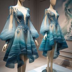 Ocean Themed Ballgown, Ocean Dress Inspiration, Water Wedding Dress, Sea Princess Dress, Dresses Inspired By Water, Sea Dress Fashion, Water Dress Design, Aquatic Outfit Ideas, Air Inspired Outfits