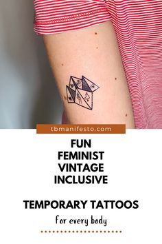 a woman's arm with an origami tattoo on it and the words fun feminist