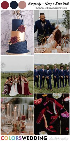 a collage of wedding photos with different colors and designs on the same page, including red