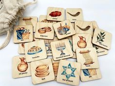 wooden coasters with pictures of jewish symbols