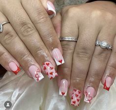 Valentines Nails Designs French Tips, Valentines Overlay Nails, Short Square Nails Design Ideas Valentines, Fun Valentines Nails Square, Short French Valentines Nails, Short Square Nail Designs Valentines, Valentines Day Nail Inspo Short, Short Nails Ideas Valentines, Valentine’s Day French Tip Nails