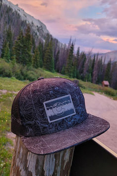 Flatbill trucker hat. Topo screen print on front two panels. Mountain screen printed on side mesh panels. Gray/Black leather patch. Usa Tank Top, Usa Tank, Hat Shop, Long Hoodie