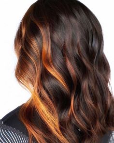 Copper Highlights On Brown Hair, Copper Balayage Brunette, Best Hair Color, Fall Hair Color Trends, Copper Highlights, Long To Short Hair, Short Brown Hair, Dark Hair With Highlights, Brown Hair With Blonde Highlights