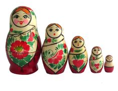 a matry doll with five dolls in front of it on a white background,