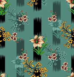 an image of flowers and plants on a green background with black stripes in the middle