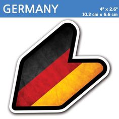 a sticker with the flag of germany on it's left side and an arrow pointing