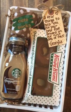 starbucks coffee gift box with chocolate donut and caramel