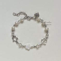 40 Chain Bracelet With Beads, Diy Silver Bracelets, How To Make Chain Bracelets, Silver Pearl Charm Crystal Bracelet, Silver Crystal Bracelet With Pearl Charm, Handmade White Beaded Metal Bracelets, Handmade White Beaded Metal Bracelet, White Beaded Metal Bracelet, Handmade White Pearl Metal Bracelet