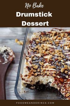 no bake drumstick dessert with chocolate and nuts on top