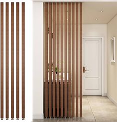 a white door with wooden slats on the front and back doors in two separate rooms