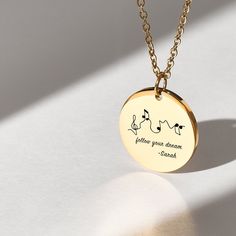 Personalized Music Note Necklace with Custom Name and Symbol !  If you've been looking for a beautiful and one-of-a-kind gift, then our personalized necklace is perfect for you. And if you're searching for a special Christmas, Birthday, or anniversary present - then you've come to the right place! About this item: - The necklace is hypoallergenic (no allergic reactions). - We guarantee the necklace will keep its shine and color for a long time. - Perfect for everyday use - Water-resistant so you Personalized Music-themed Necklaces For Anniversary, Personalized Gold Music-themed Jewelry, Music-themed Personalized Necklaces For Anniversary, Music-themed Yellow Gold Jewelry Gift, Music Note Necklace, Birthday Music, Music Necklace, Necklace With Name, Music Teacher Gift