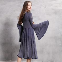 SKU:A82031 Gender:Women Season:Autumn Pattern Type:Solid Silhouette:Pleated Style:Bohemian Decoration:Embroidery Sleeve Length(cm):Full Sleeve Style:Flare Sleeve Dresses Length:Knee-Length Waistline:Natural Material:Polyester,Cotton Neckline:O-Neck Polyester:30%-50% Cotton:30%-50% Color:Dark Blue Spring Knee-length Knitted Sweater Dress, Bohemian Blue Winter Dresses, Long Blue Winter Dress, Blue Midi Sweater Dress For Spring, Bohemian Embroidered Winter Dress, Winter Bohemian Embroidered Dress, Long Sleeve Blue Sweater Dress For Spring, Knee-length Bohemian Winter Dresses, Long Embroidered Dress For Fall