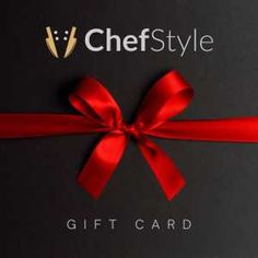 a gift card with a red bow on it and the words chefstyle written in gold