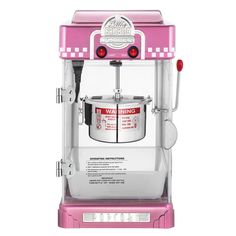 a pink and white coffee maker on a white background