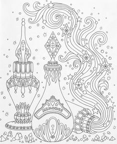 a coloring page with an image of a bottle and some other things in the background