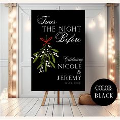 a black and white christmas card with the words, tis the night before