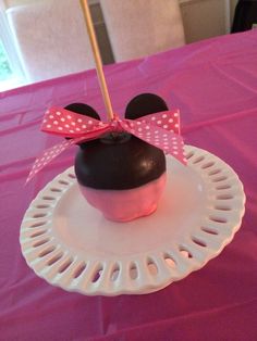 a minnie mouse cupcake on a plate