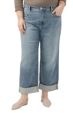 Made from low-stretch denim, these '90s-inspired jeans are effortlessly cool in a baggy silhouette with wide legs for trend-savvy appeal. 21" leg opening; 14" front rise; 17 1/2" back rise Zip fly with button closure Five-pocket style 99% cotton, 1% elastane Machine wash, tumble dry Imported Baggy Wide-leg Cropped Jeans For Fall, Baggy Wide Leg Cropped Jeans For Fall, Relaxed Fit Medium Wash Wide-leg Cropped Jeans, Relaxed Fit Wide-leg Cropped Jeans In Medium Wash, Relaxed Fit Wide-leg Cropped Jeans With Five Pockets, Baggy Wide Leg Jeans, 90s Inspired, Silver Jeans, Wide Legs