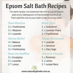 Diy Bath Salts With Essential Oils, Bath Salts Diy Recipes, Diy Bath Salts, Bath Soak Recipe, Bath Salts Diy, Epsom Salt Bath, Essential Oil Diffuser Blends Recipes, Salt Bath