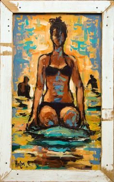 a painting of a woman sitting in the water