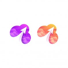 two arrows pointing in opposite directions on a white background with an orange and purple color scheme