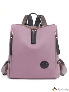 BirdinBag - Stylish Pink Zip-Front Medium Backpack with Adjustable Strap - Perfect for Everyday Use Trendy Large Capacity Backpack For Errands, Everyday Purple Bags With Zipper Closure, Versatile Rectangular Backpack For Errands, Versatile Pink Rectangular Backpack, Versatile Rectangular Pink Backpack, Purple Backpack With Zipper Closure For On-the-go, Purple Backpack With Zipper For On-the-go, Purple Backpack With Zipper Closure, Purple Rectangular Backpack For On-the-go