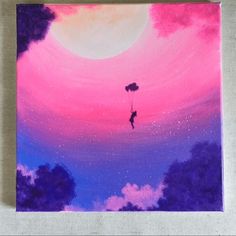 an acrylic painting of a person on a parasail in the sky