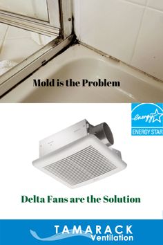 an advertisement for the delta fans are the solution, which is in front of a bathtub