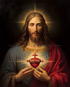 jesus holding the sacred heart in his hands